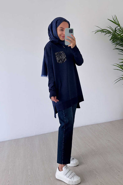 Stone Pocket Mercerized Tunic - Navy Blue