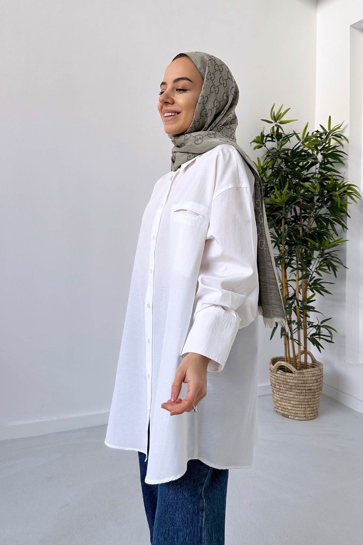 Thick Cuff Oversize Shirt - White