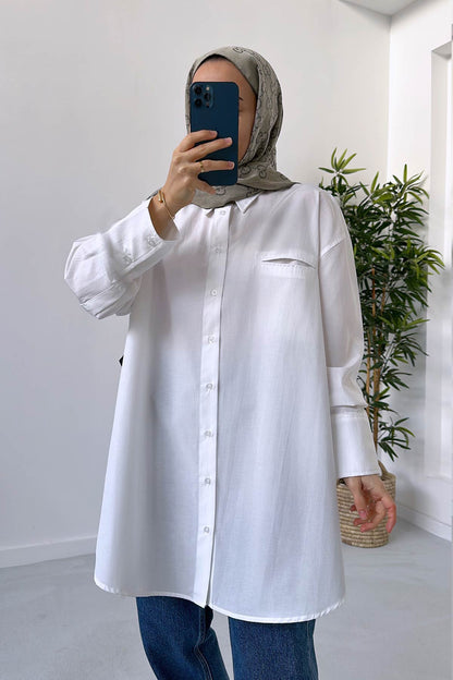 Thick Cuff Oversize Shirt - White