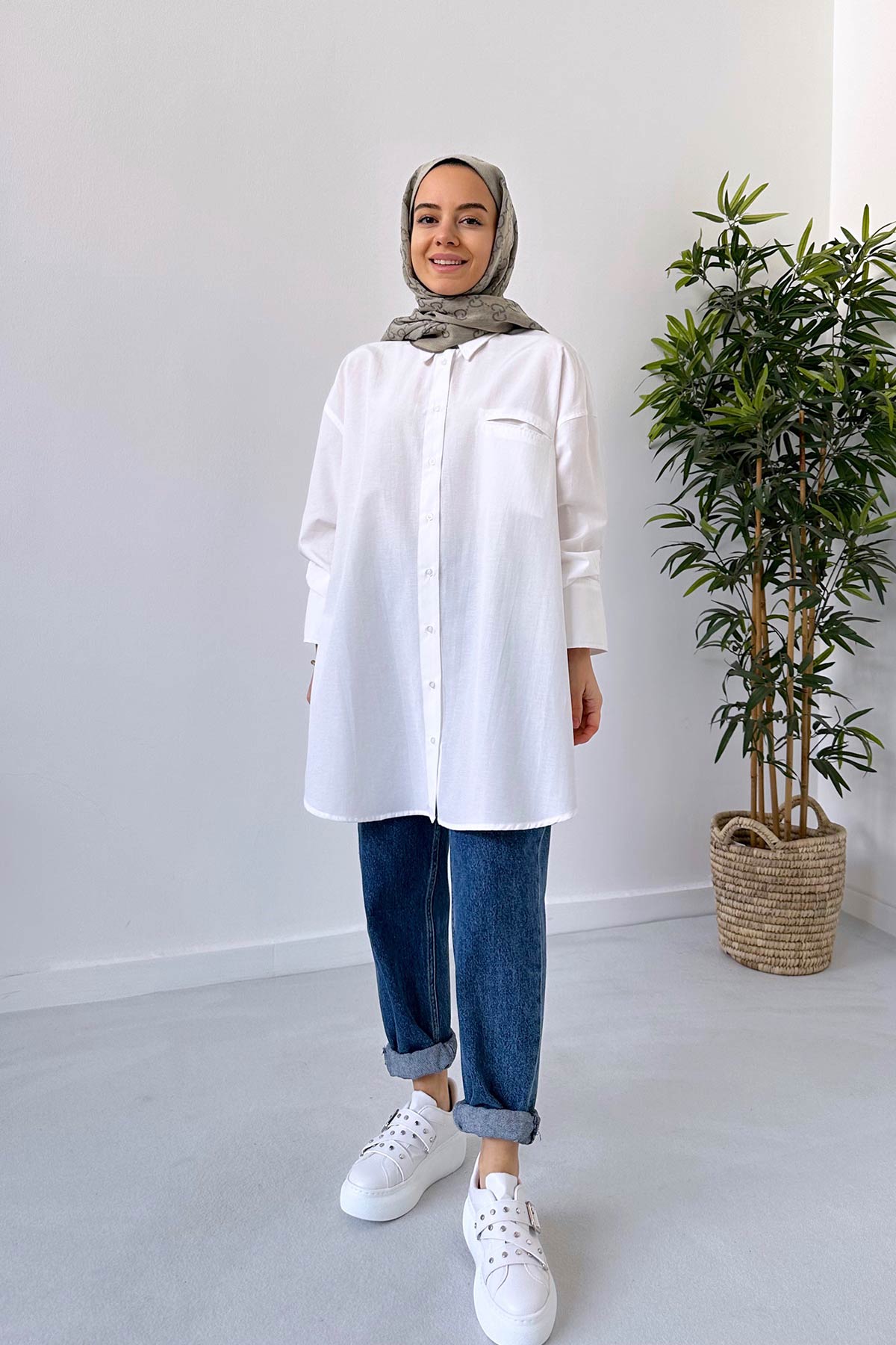 Thick Cuff Oversize Shirt - White