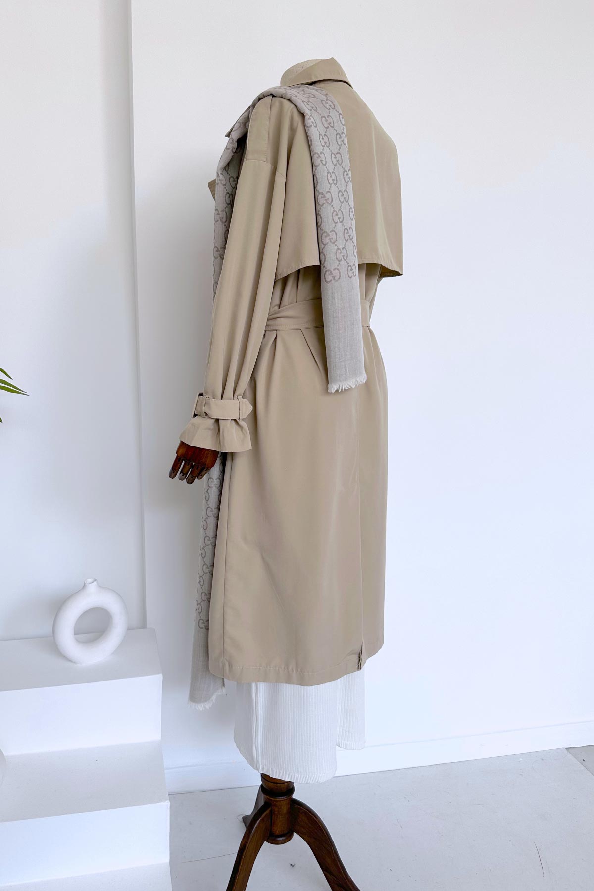 Seasonal Belted Trench Coat with Epaulettes - Beige