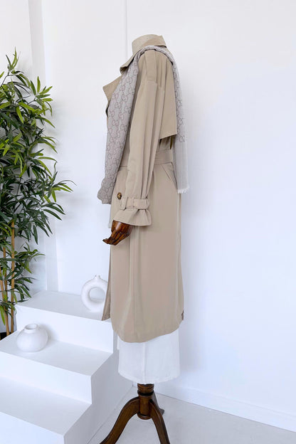 Seasonal Belted Trench Coat with Epaulettes - Beige