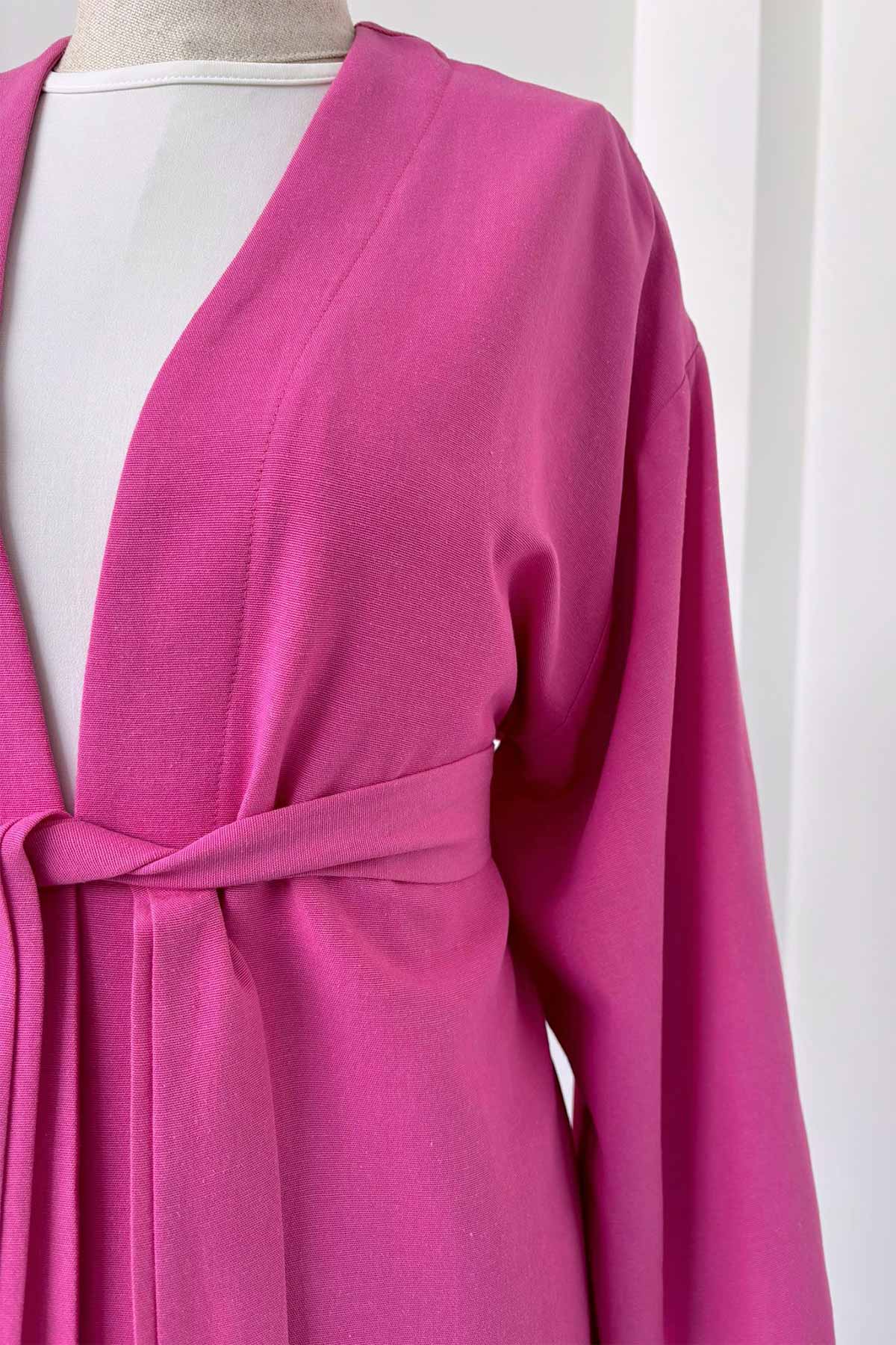 Long Belted Linen Kimono - Pink