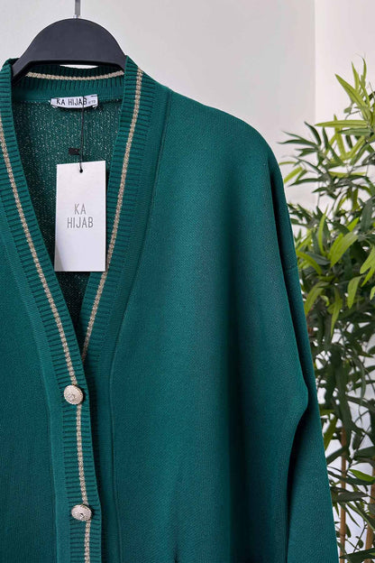 Double Pocket Sparkling Mercerized Cardigan - Emerald Color