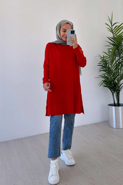 A Form Mercerized Tunic - Red