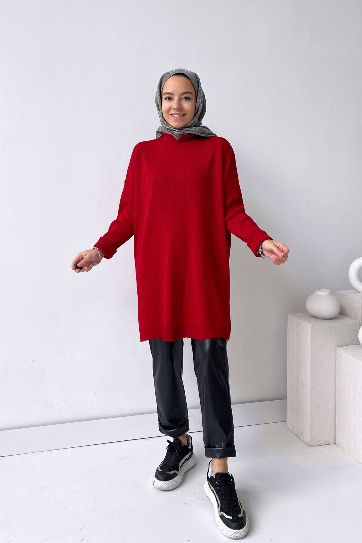 Anje Knitwear Tunic - Red