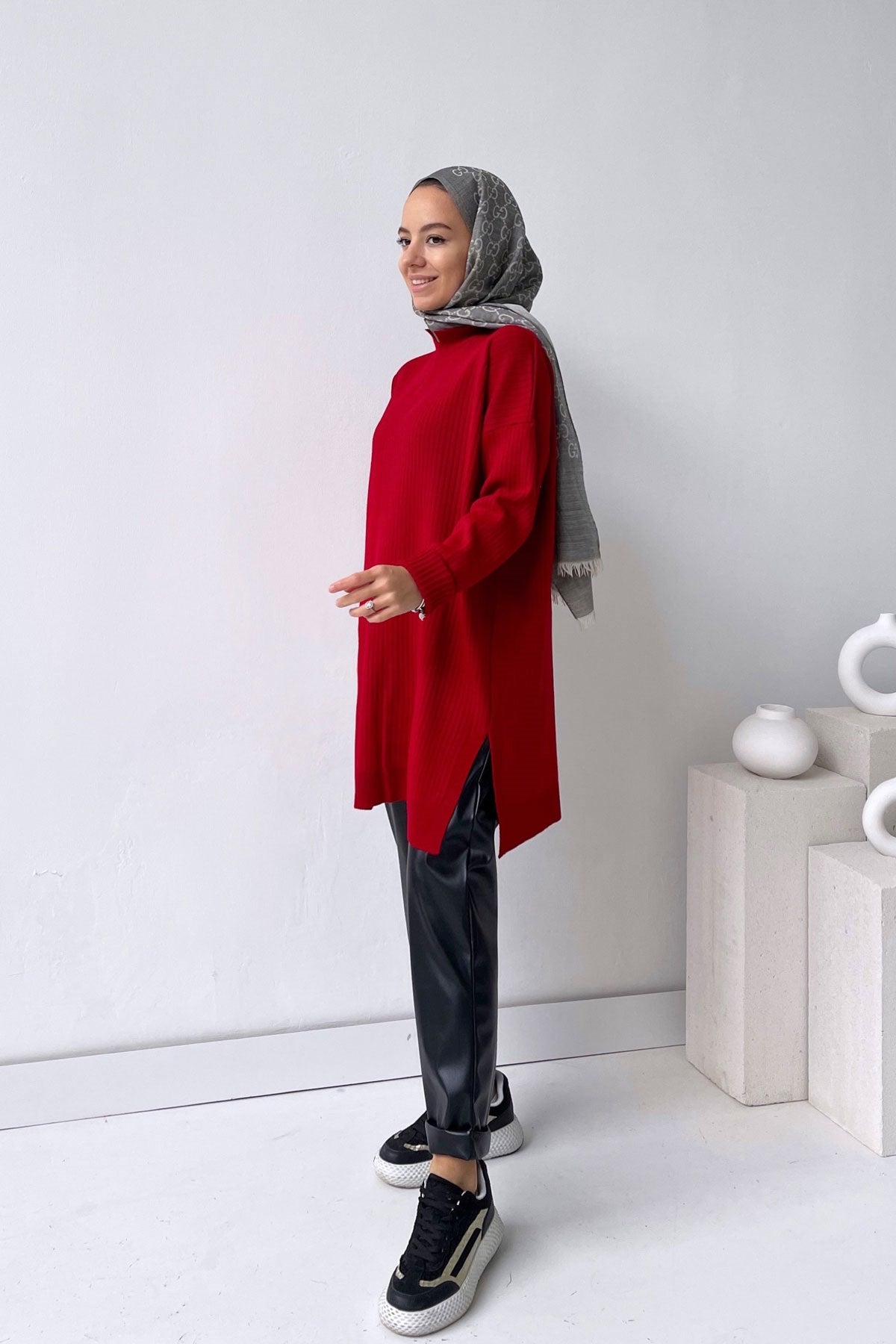 Anje Knitwear Tunic - Red