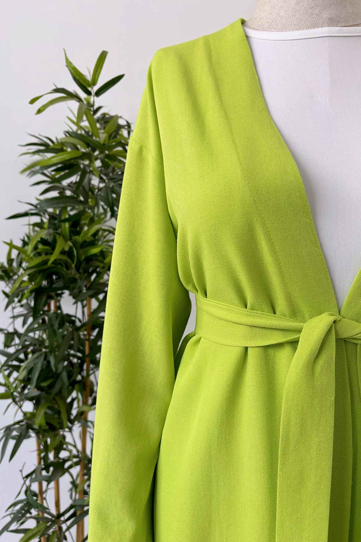 Long Belted Linen Kimono - Light Green