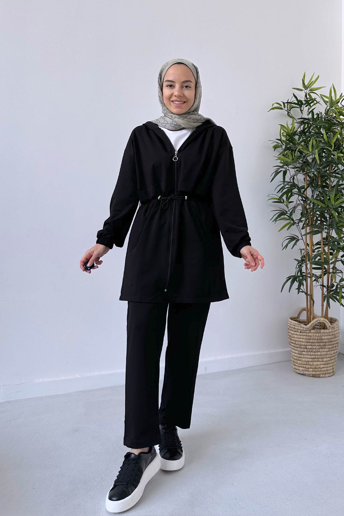 Waist Drawstring Suit - Black