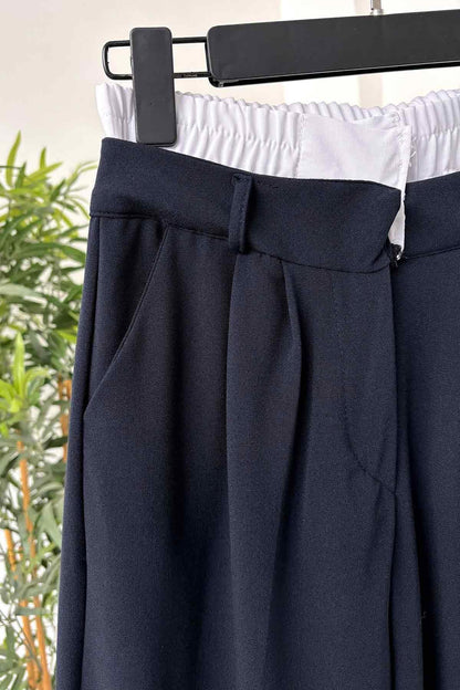 Elasticated Waist Pants - Navy Blue