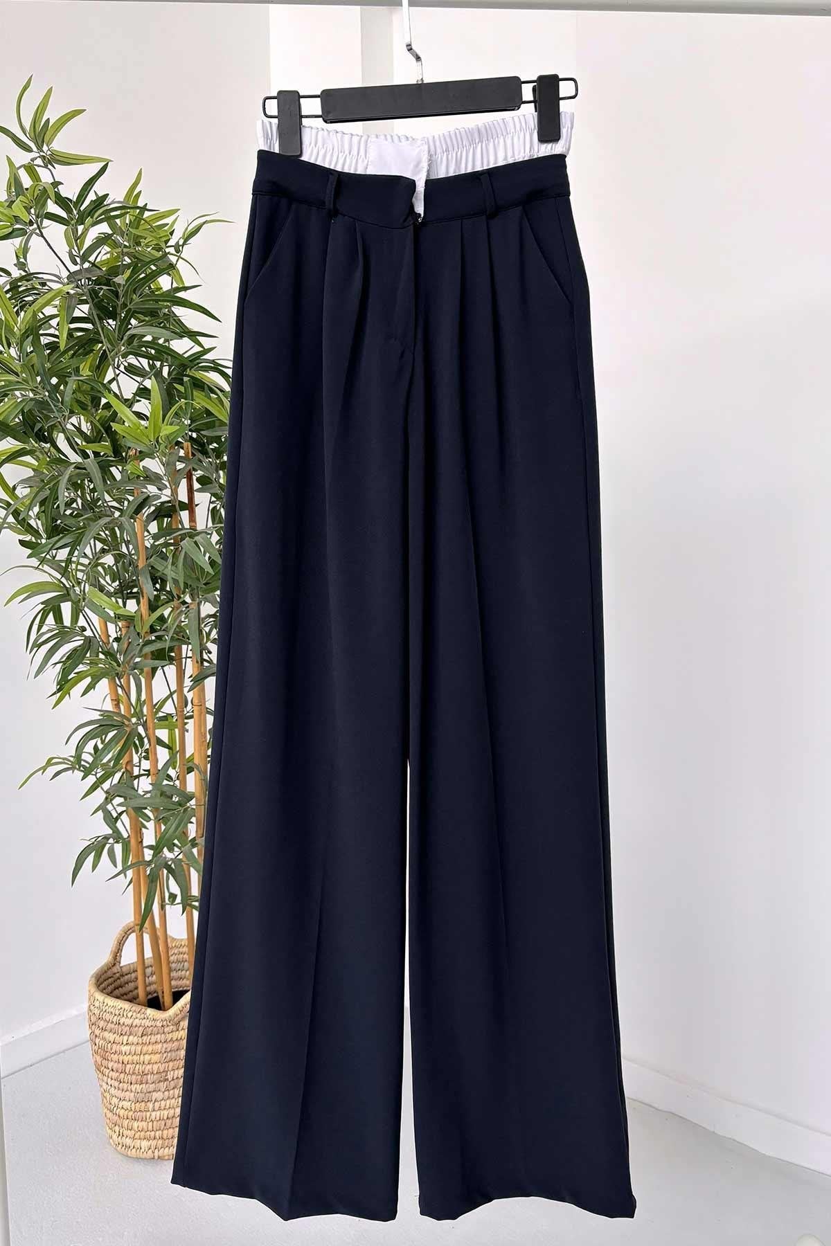 Elasticated Waist Pants - Navy Blue