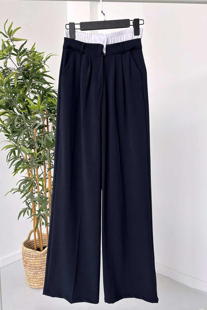 Elasticated Waist Pants - Navy Blue