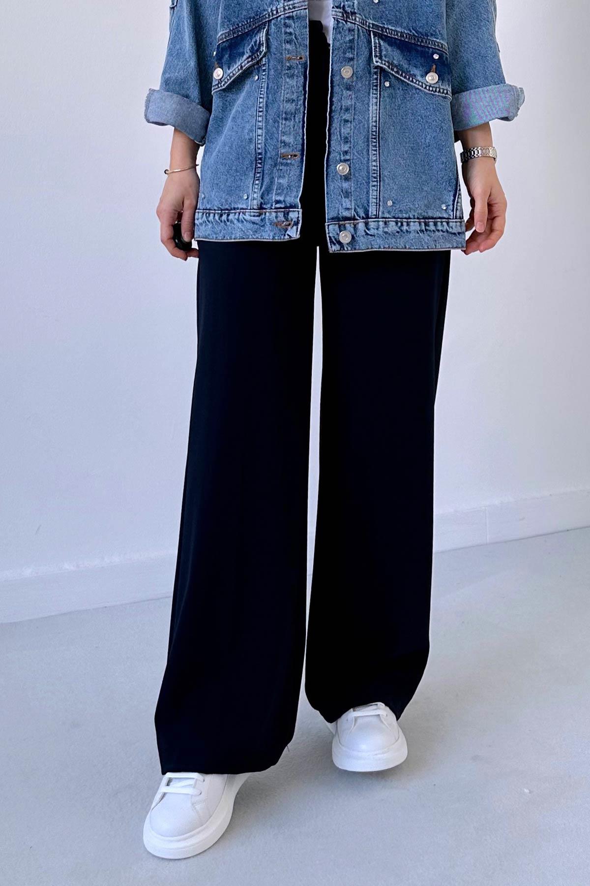 Elasticated Waist Pants - Navy Blue