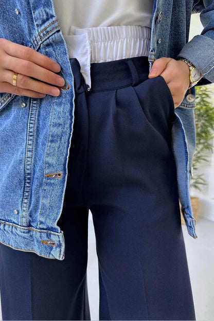 Elasticated Waist Pants - Navy Blue