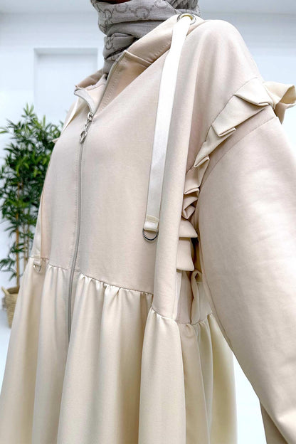 Pleated Waist Hood Suit - Beige