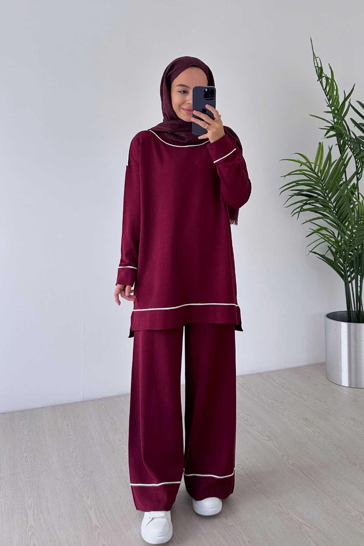 Biye Detail Mercerized Suit - Claret Red