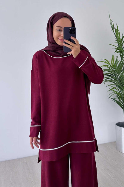 Biye Detail Mercerized Suit - Claret Red