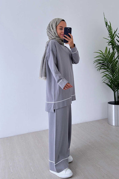 Biye Detail Mercerized Suit - Grey