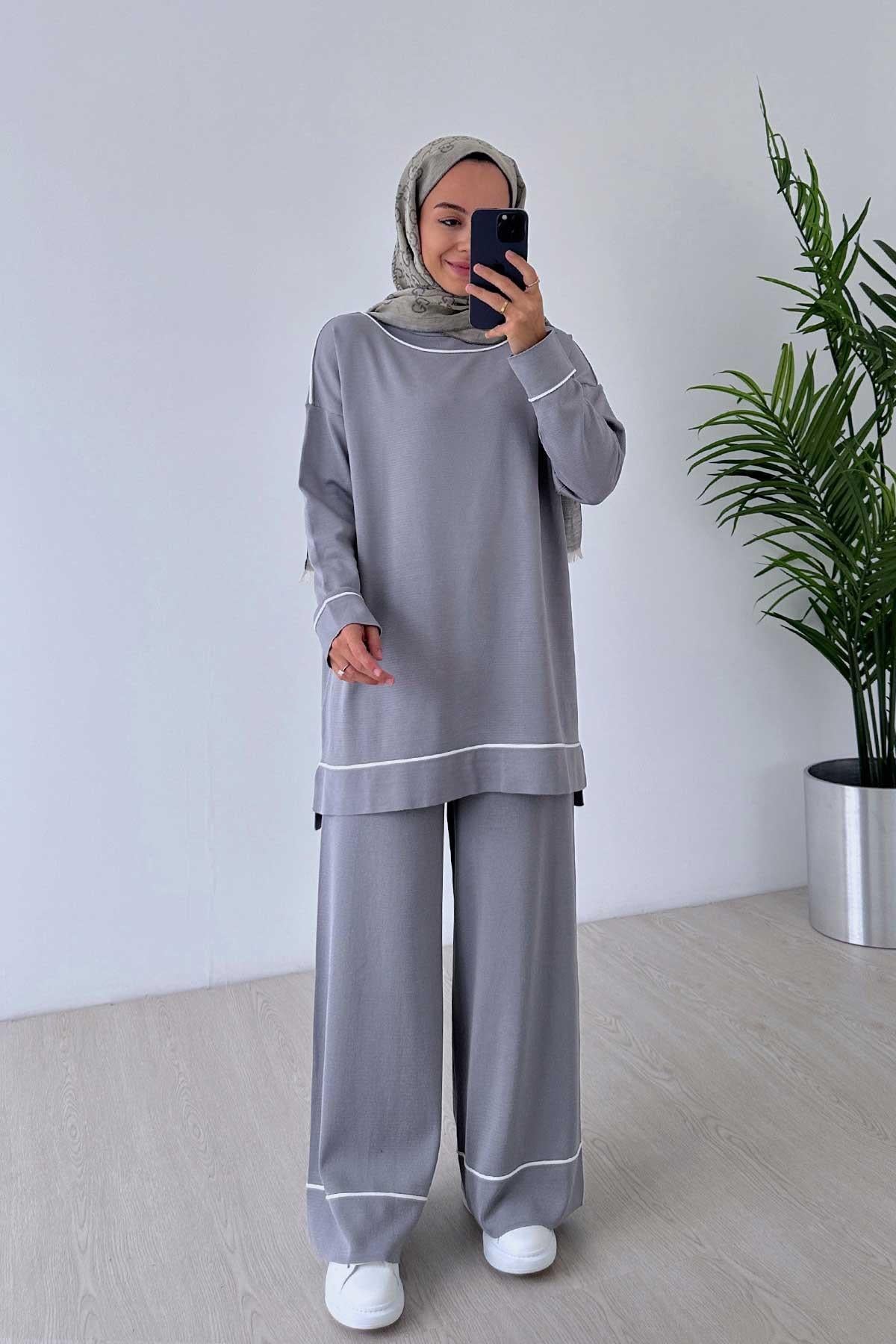 Biye Detail Mercerized Suit - Grey