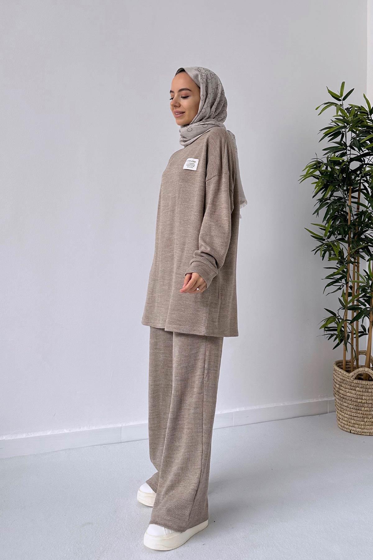 Wide Leg Knitwear Suit - Mink