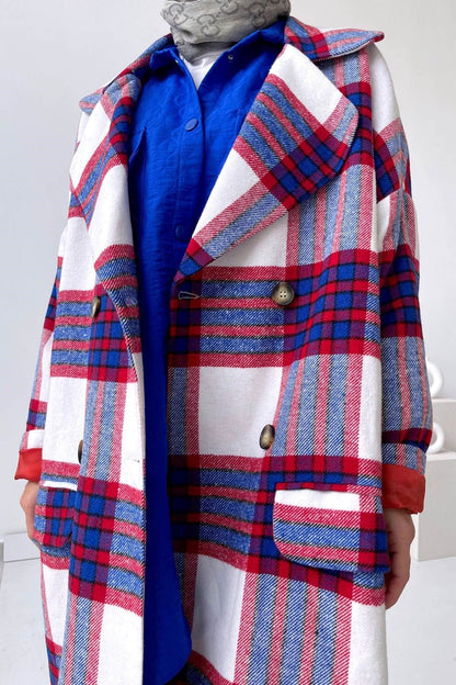 Double Pocket Plaid Cachet Coat - White