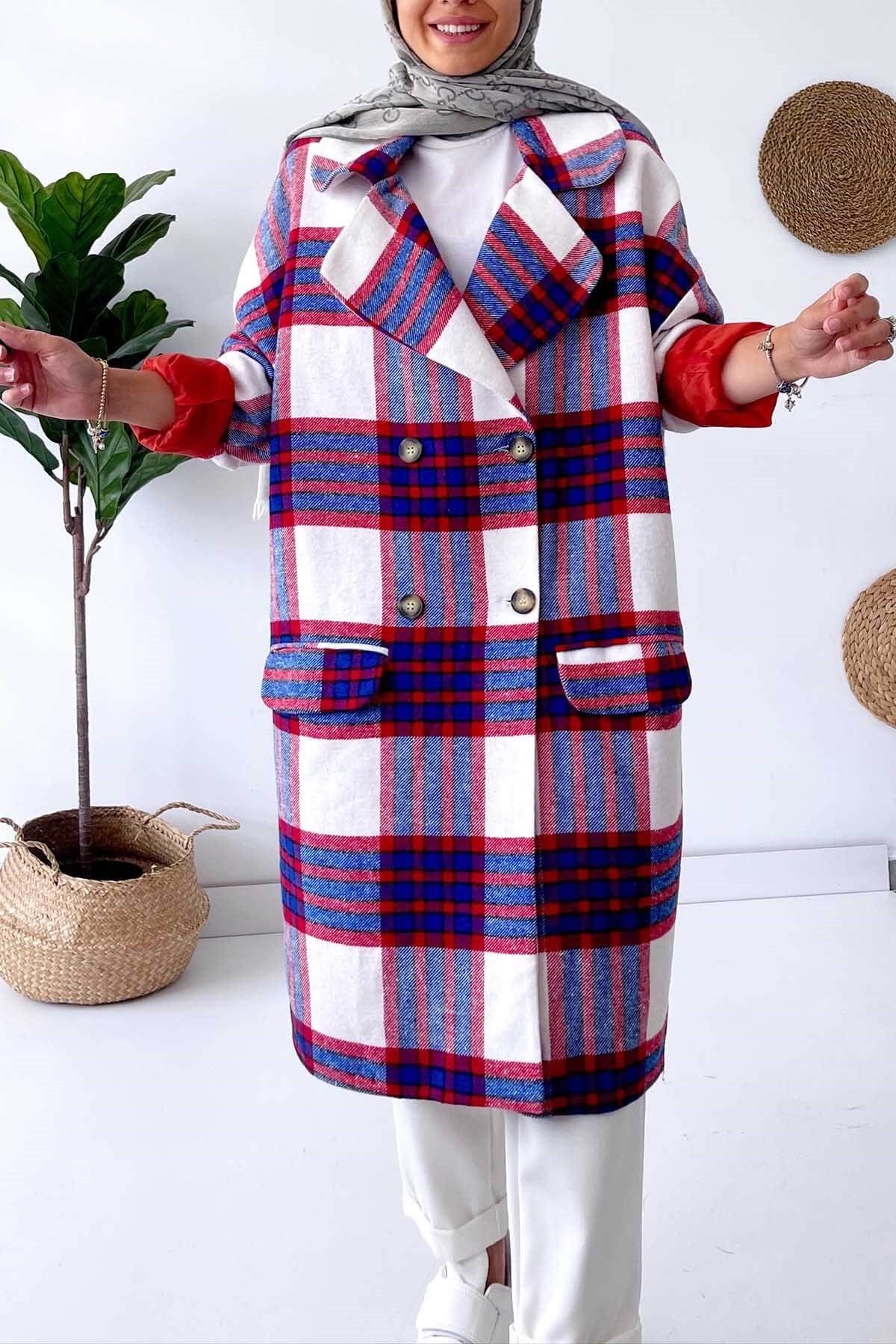 Double Pocket Plaid Cachet Coat - White