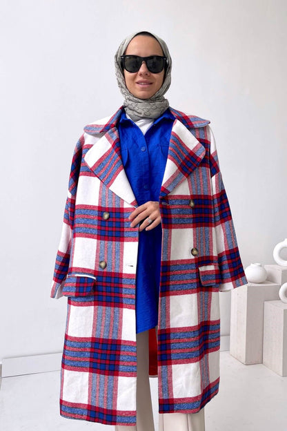 Double Pocket Plaid Cachet Coat - White