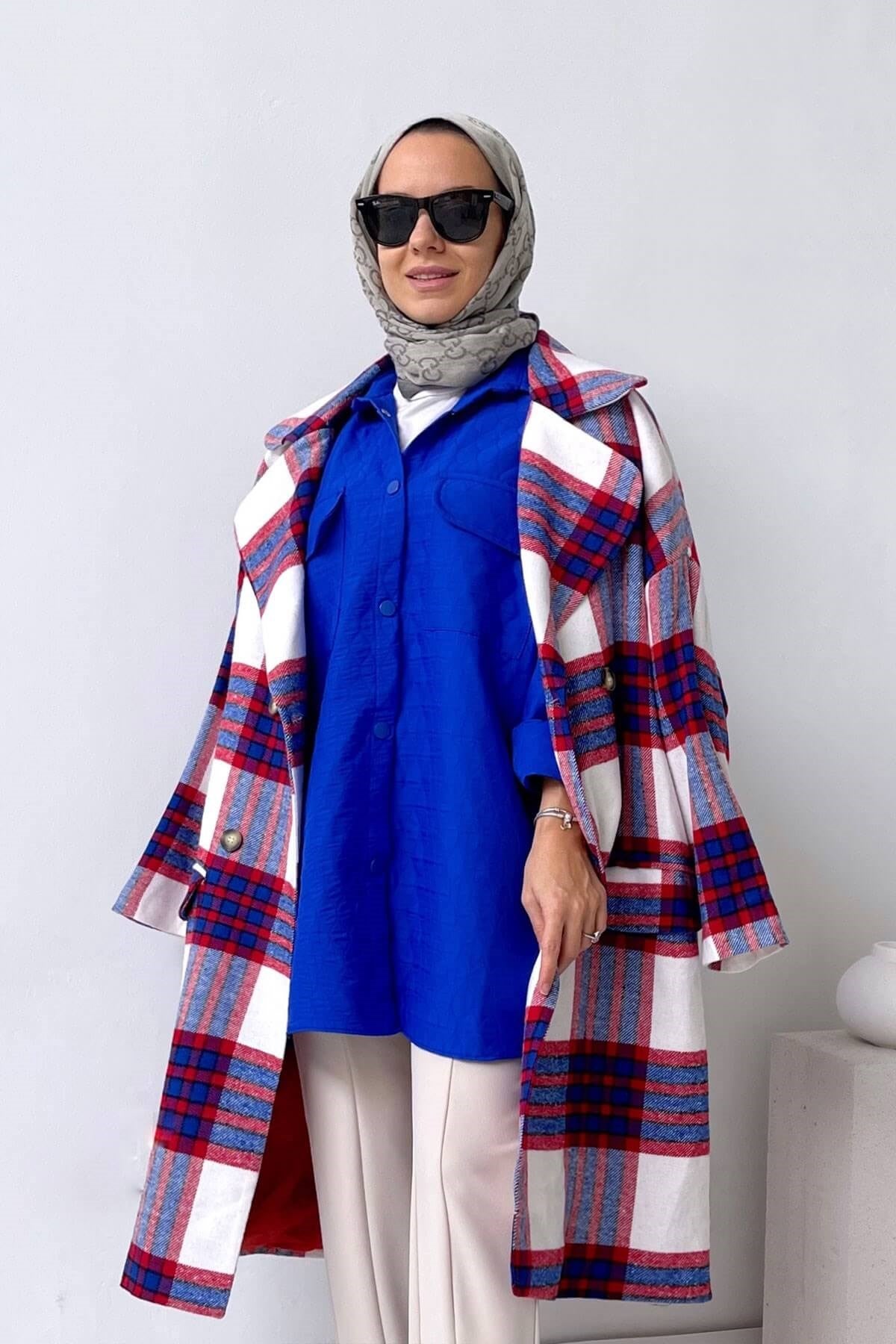 Double Pocket Plaid Cachet Coat - White