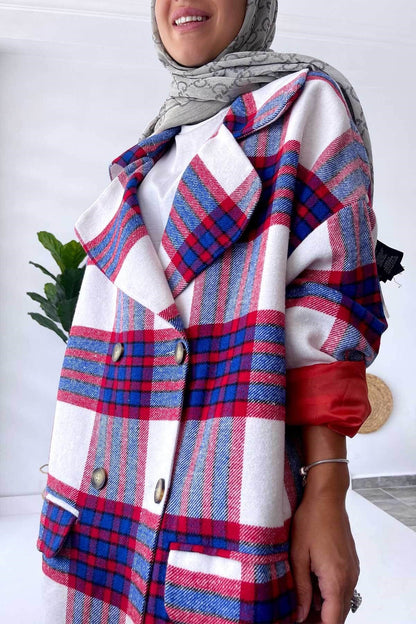 Double Pocket Plaid Cachet Coat - White