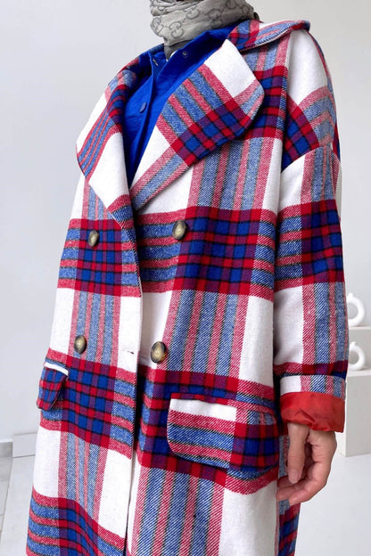 Double Pocket Plaid Cachet Coat - White