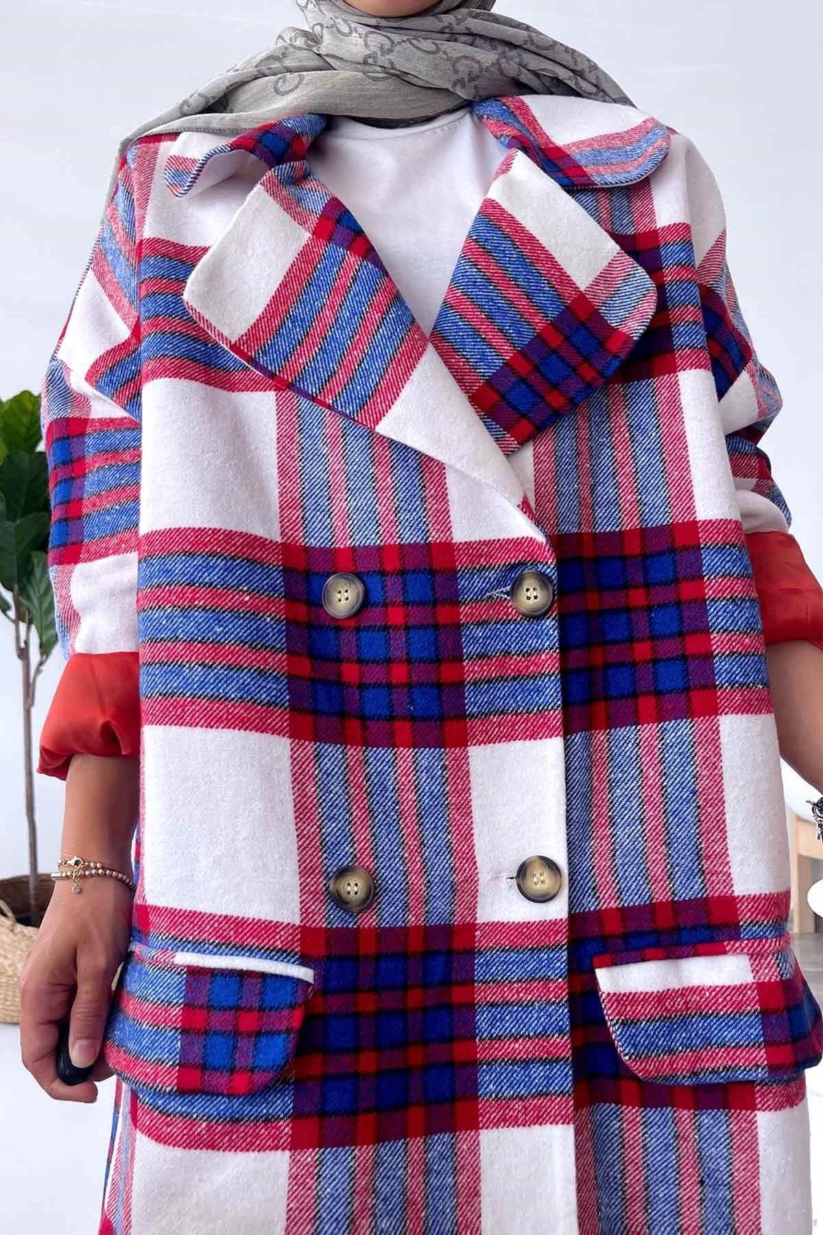 Double Pocket Plaid Cachet Coat - White