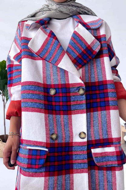 Double Pocket Plaid Cachet Coat - White