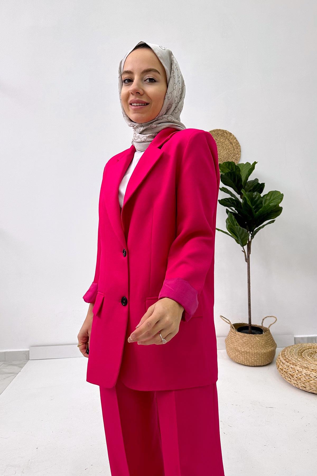 Double Button Jacket & Pants Double Suit - Fuchsia