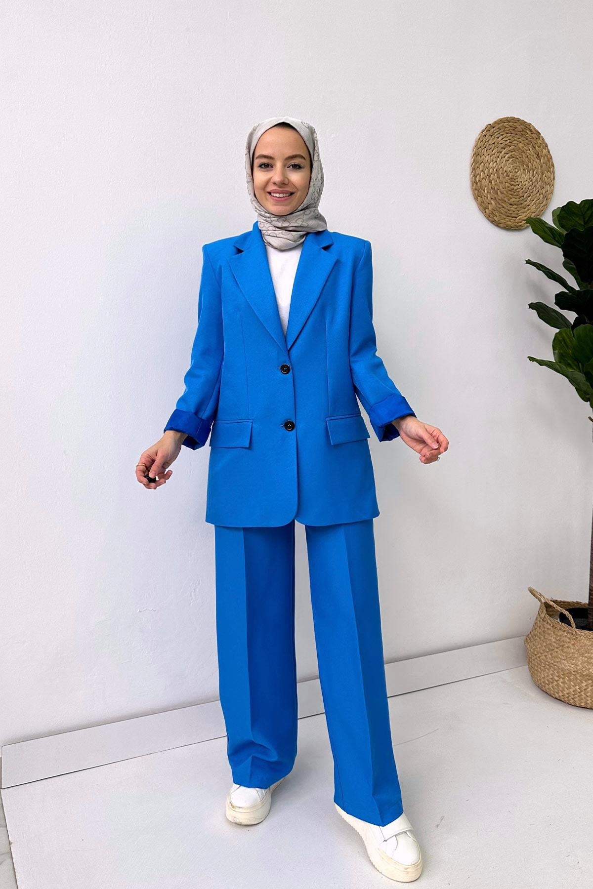 Double Button Jacket & Pants Double Suit - Saxe