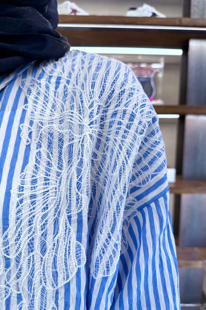 Lace Detail Striped Shirt - Blue