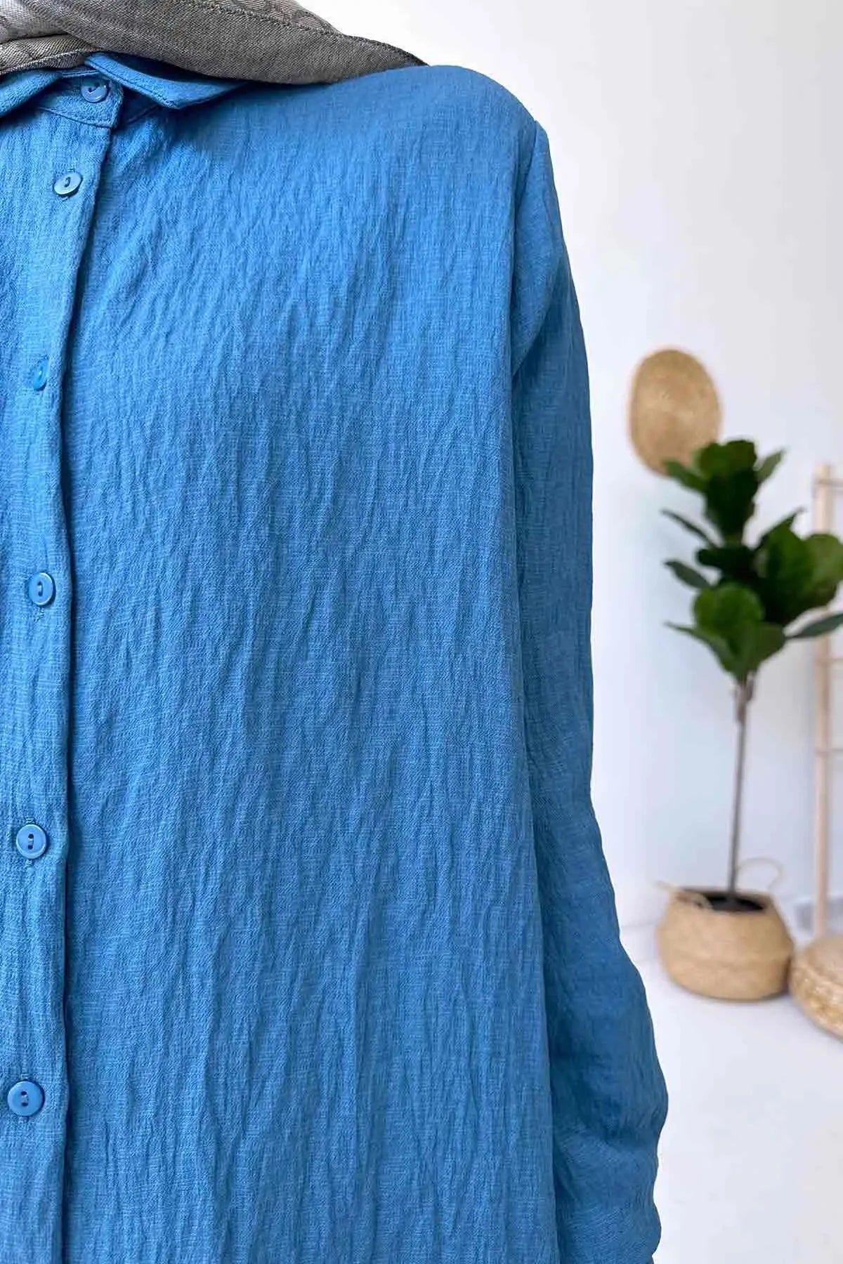 Long Linen Shirt - Indigo