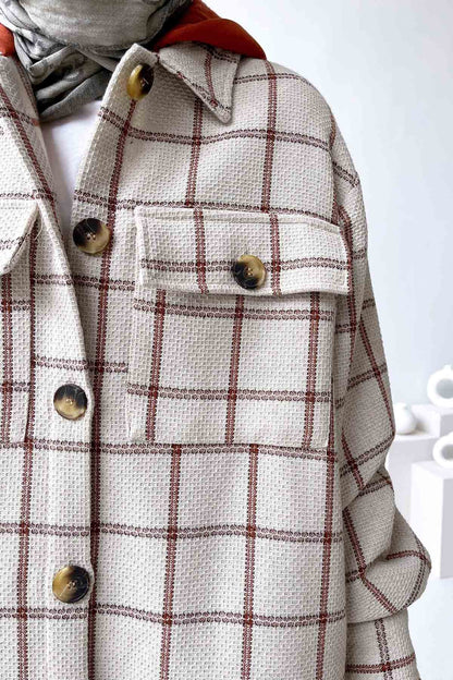 Pocket Detail Hooded Shirt - Beige & Brown