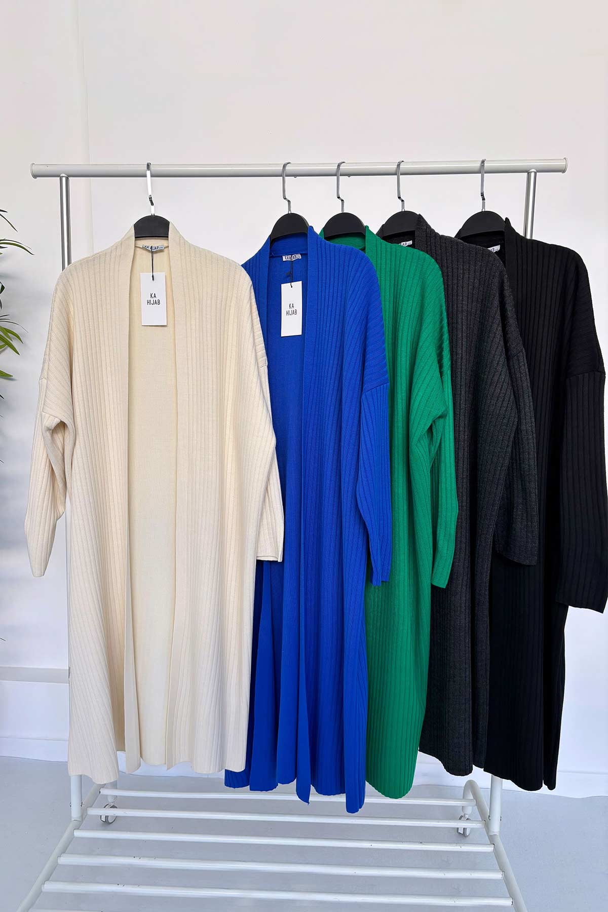 Ribbed Long Knit Cardigan - Green