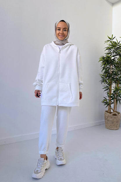 Hooded Tracksuit Suit - White