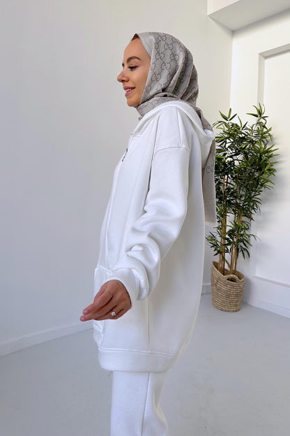 Hooded Tracksuit Suit - White