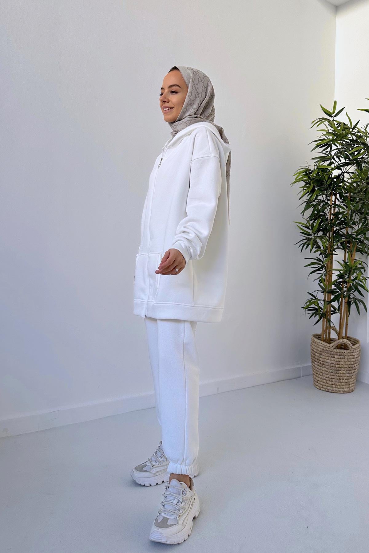 Hooded Tracksuit Suit - White