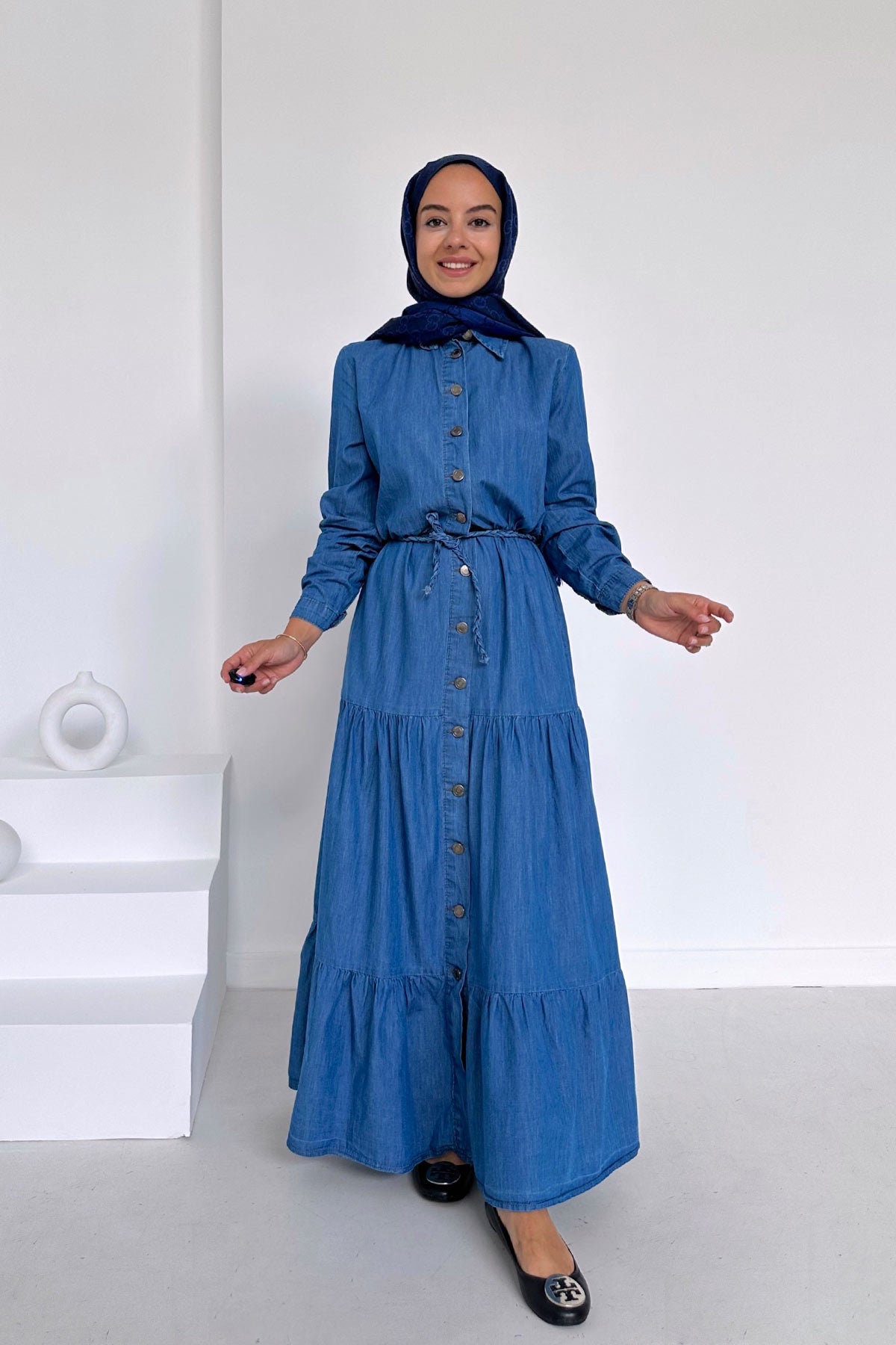 Denim Dress With Belt