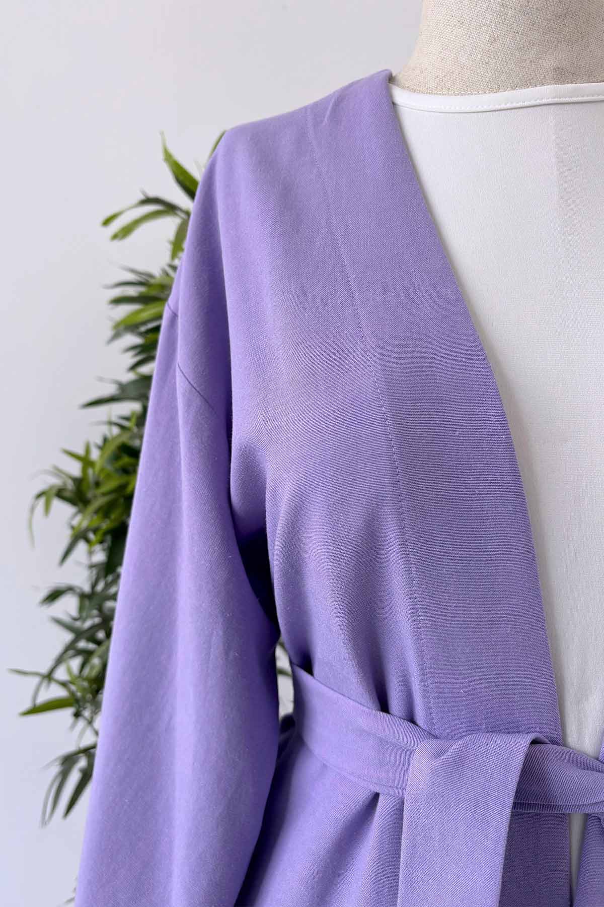 Long Belted Linen Kimono - Lilac