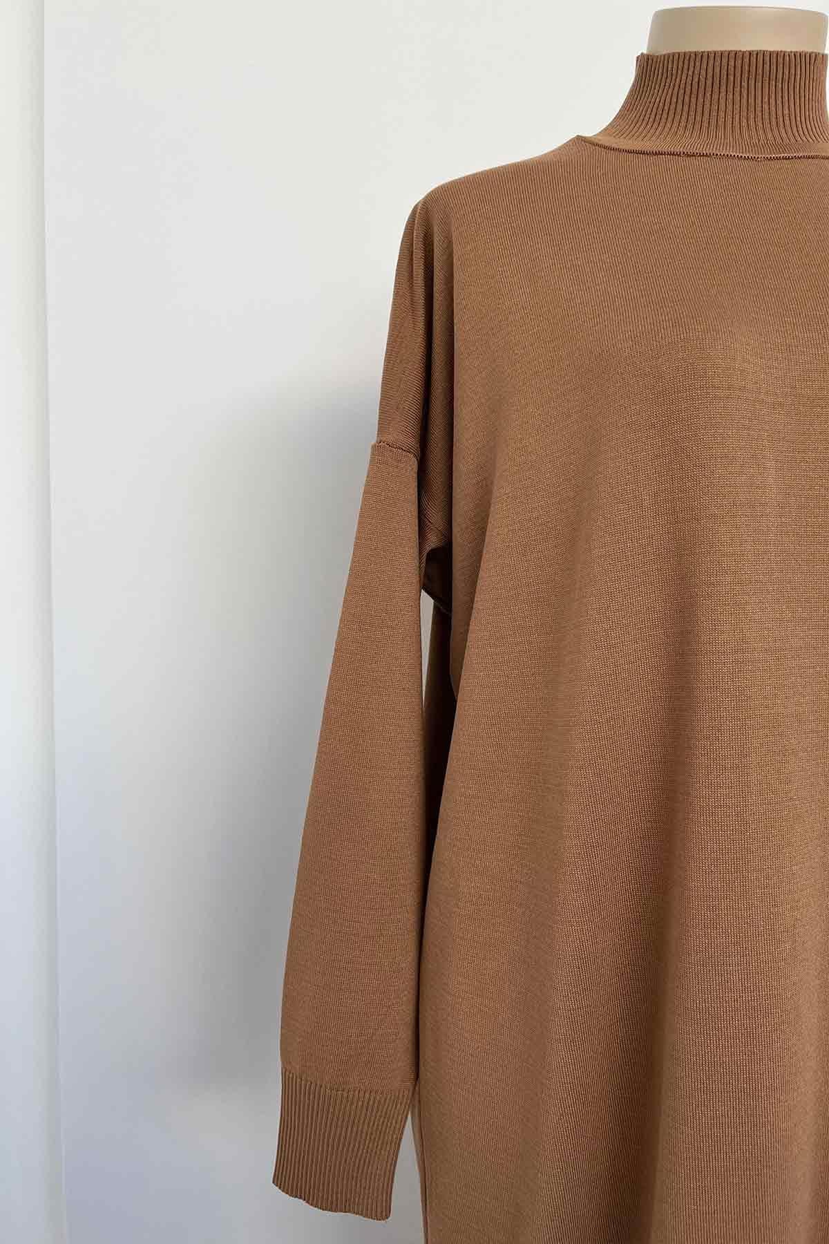 Mercerized Knitwear Dress - Camel