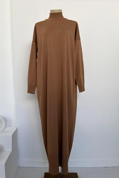 Mercerized Knitwear Dress - Camel