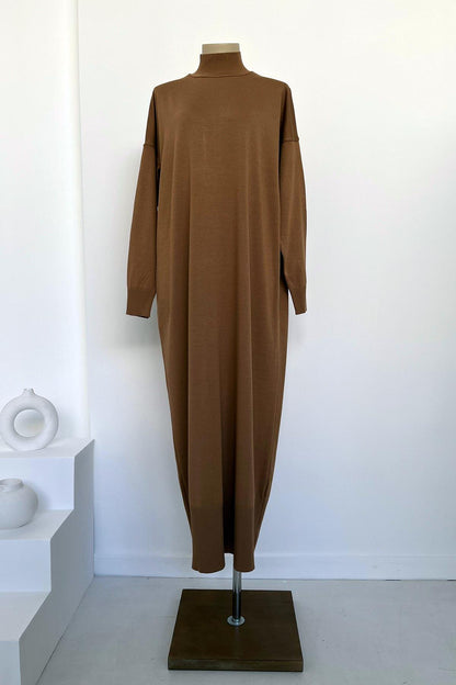 Mercerized Knitwear Dress - Camel