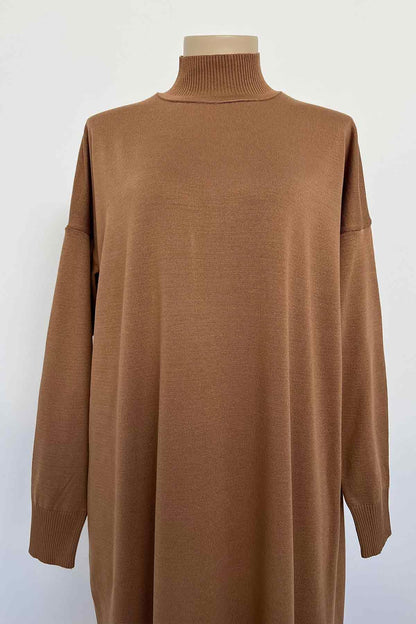 Mercerized Knitwear Dress - Camel