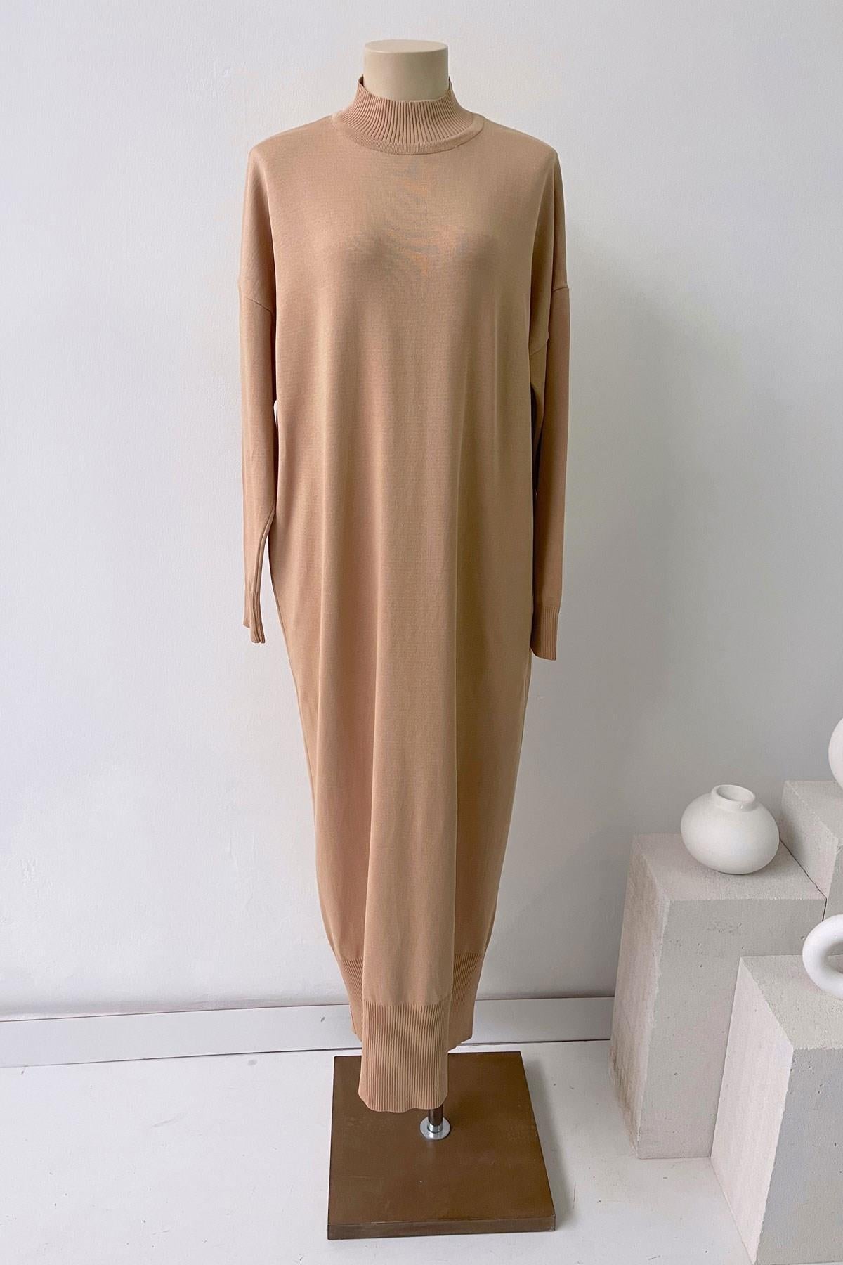 Mercerized Knitwear Dress - Coffee Milk