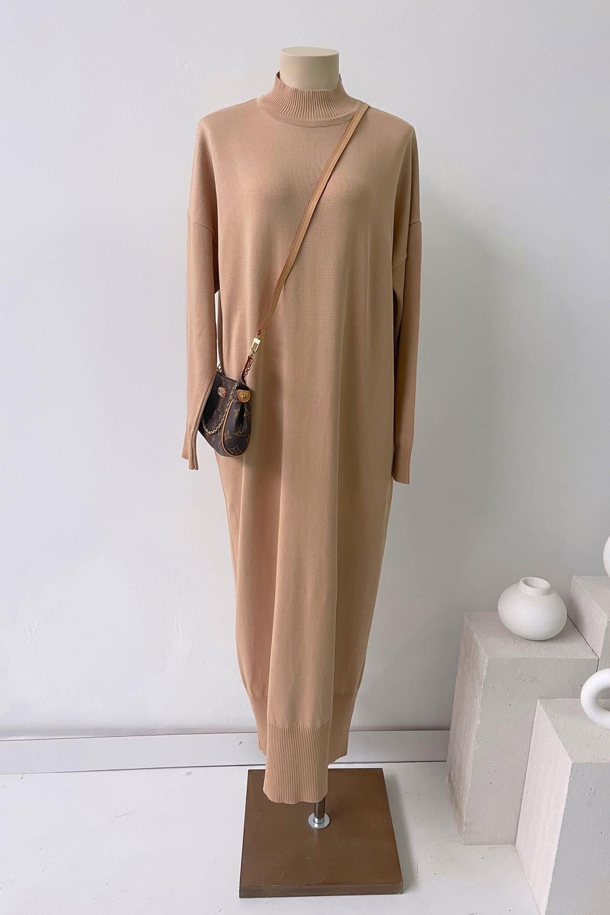 Mercerized Knitwear Dress - Coffee Milk