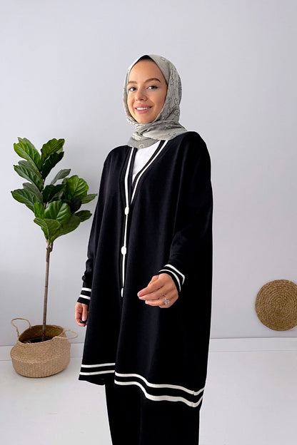 Mercerized Cardigan & Trouser Suit - Black